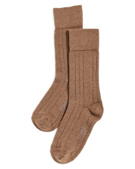Stems Brown Stretch Cashmere Crew Socks