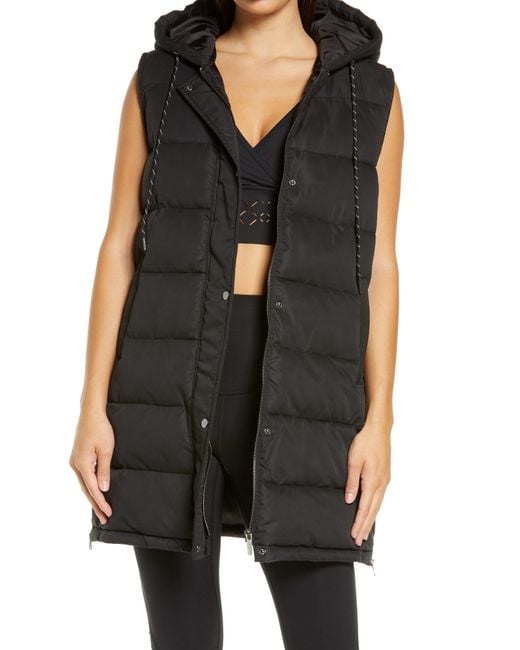 Zella Black Long Hooded Puffer Vest