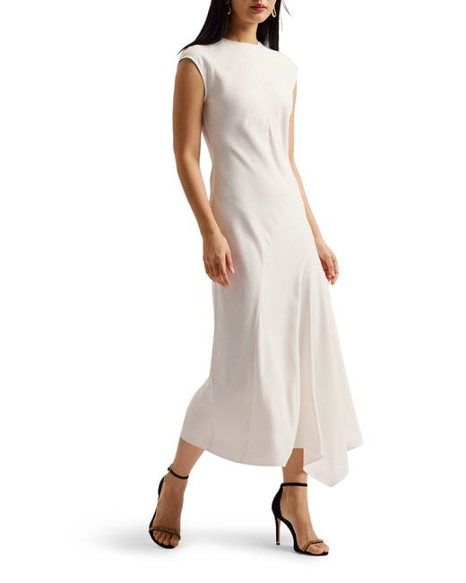 Ted Baker Natural Isparta Cap Sleeve Asymmetric Midi Dress