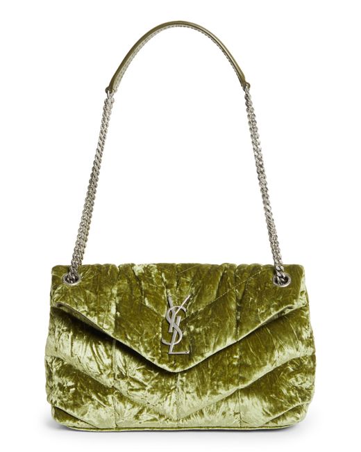 Saint Laurent Small Loulou Quilted Crushed Velvet Puffer Bag in Green | Lyst