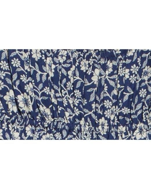 Doen Blue Marianne Floral Print Smocked Maxi Dress