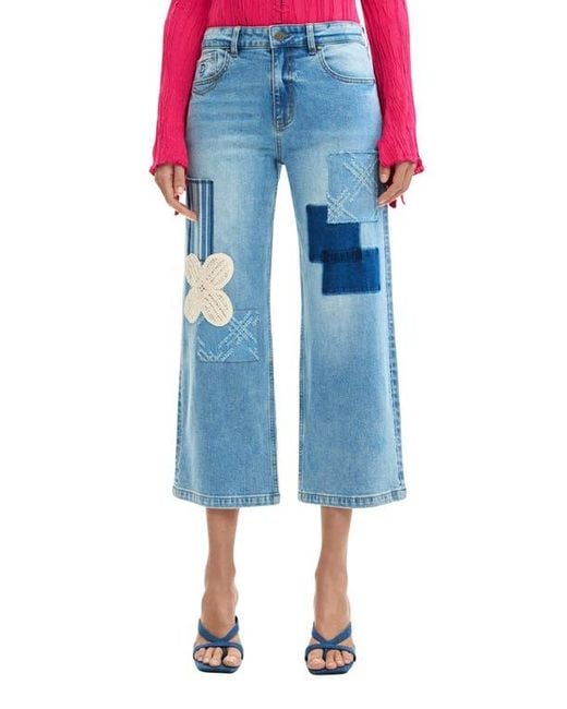 Desigual Blue Patchwork Crop Jeans
