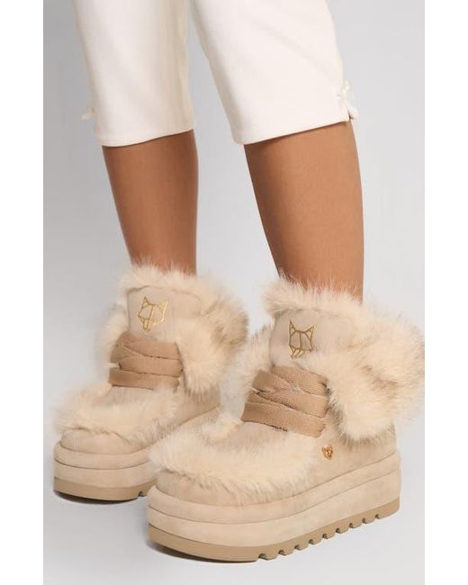 Naked Wolfe Natural Bambi Genuine Shearling Platform Bootie