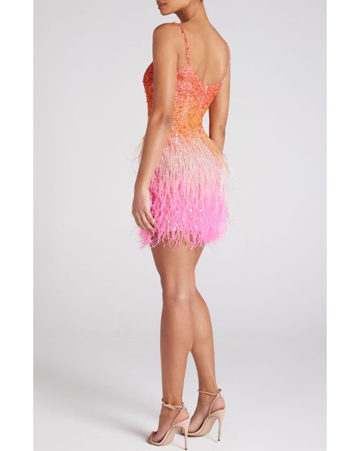 Nadine Merabi Pink Cassie Ostrich & Turkey Feather Trim Minidress