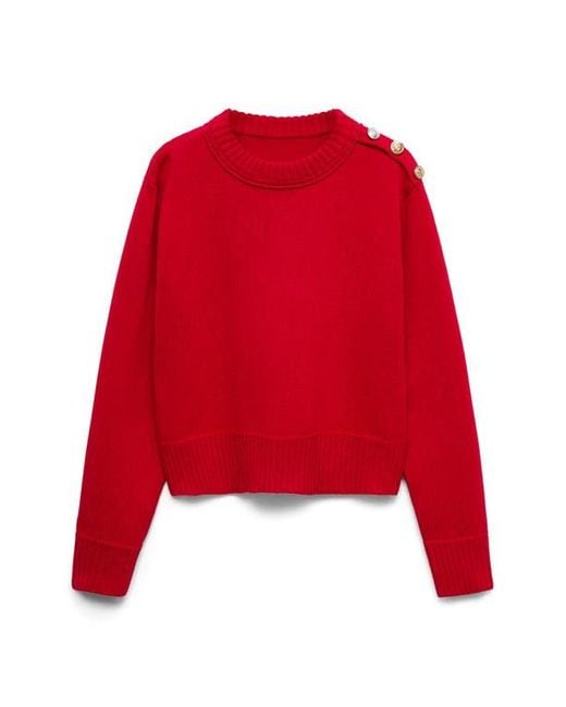 Mango Red Button Shoulder Mock Neck Sweater