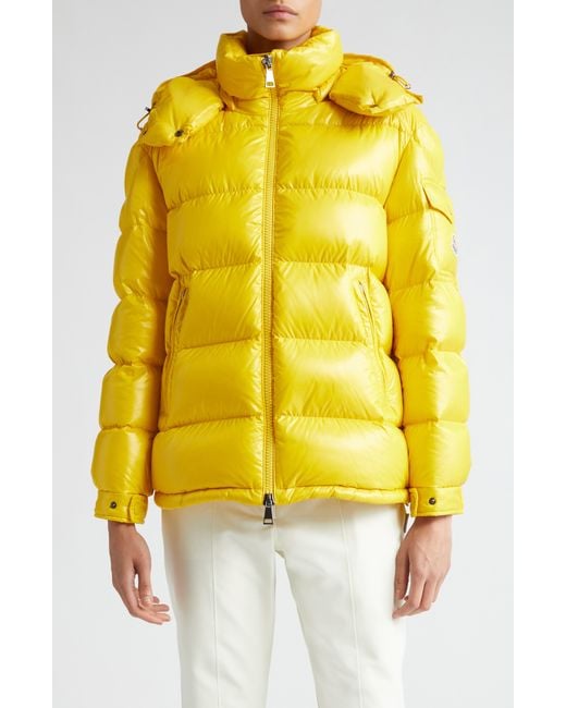 Moncler Yellow Maire Hooded Short Down Puffer Jacket
