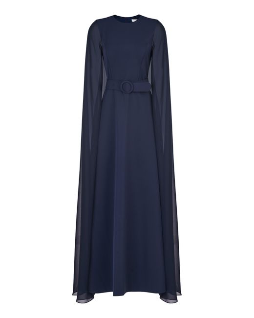 Kay Unger Blue Freya Belted Cape Gown