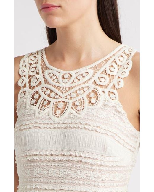 Eliza J Natural Mixed Media Embroidered Lace Maxi Dress