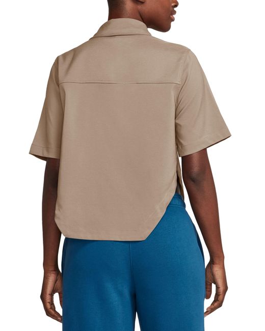 Nike Blue Crop Short Sleeve Stretch Button-up Shirt