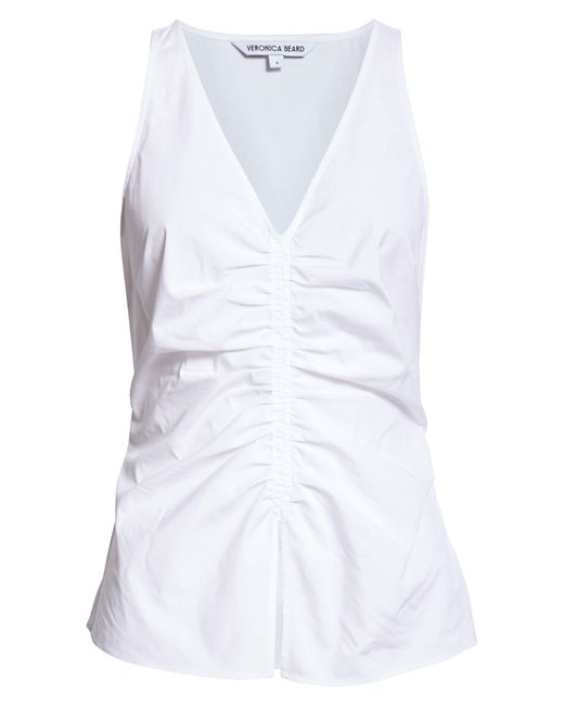 Veronica Beard White Oya Center Ruched Stretch Cotton Top