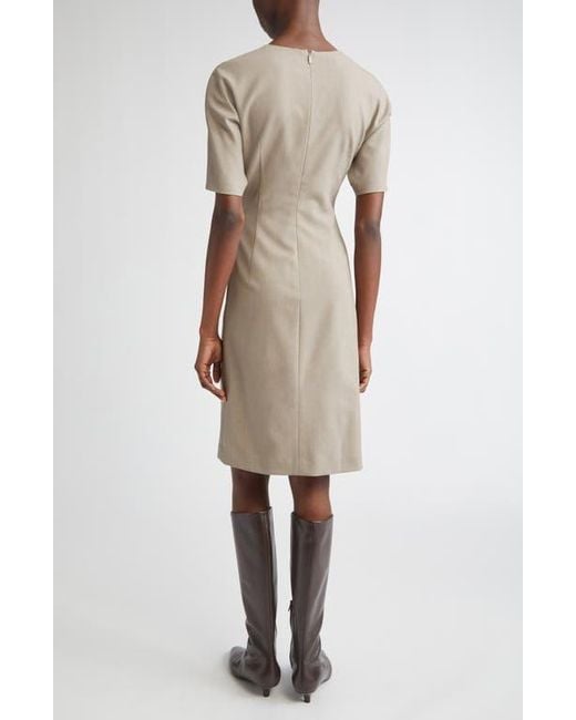 Lafayette 148 New York Natural Short Sleeve Pleated Waist Responsible Stretch Wool Dress