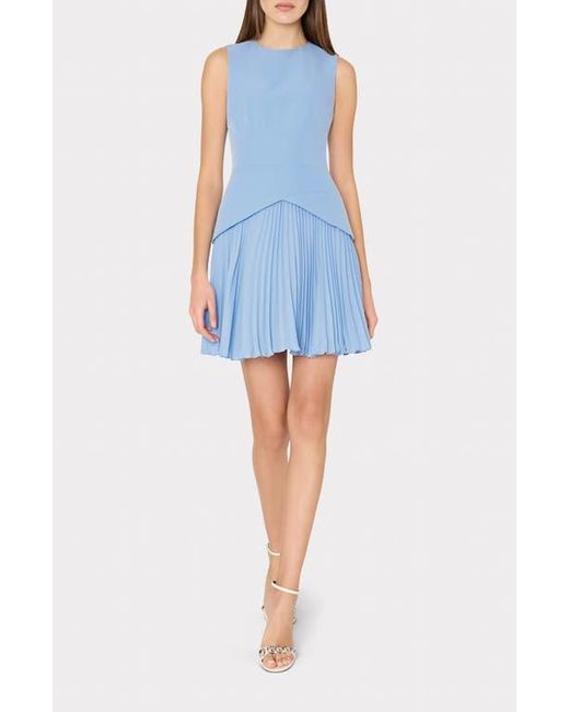 MILLY Blue Haddy Sleeveless Pleated Minidress