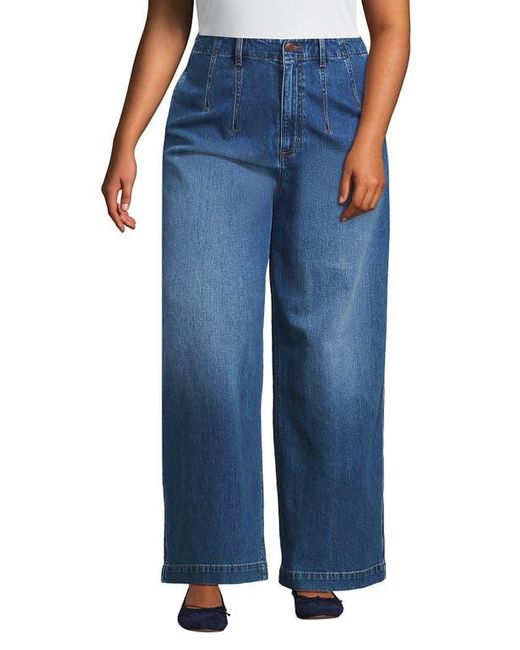 Lands' End Blue Petite Soft Denim High Rise Wide Leg Top Stitch Trousers