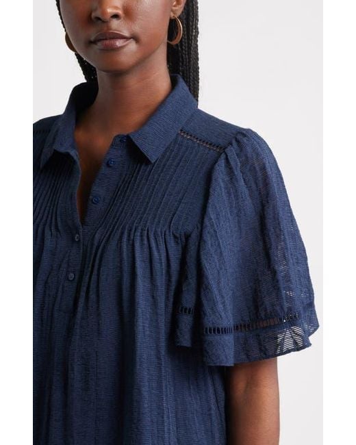 Treasure & Bond Blue Flutter Sleeve Popover Top