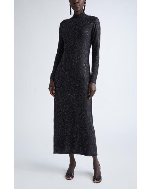 Oscar de la Renta Sequin Long Sleeve Metallic Knit Cocktail Dress in Black  | Lyst