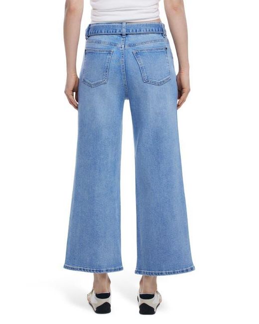 Desigual Blue Floral Embroidered Belted Crop Wide Leg Jeans