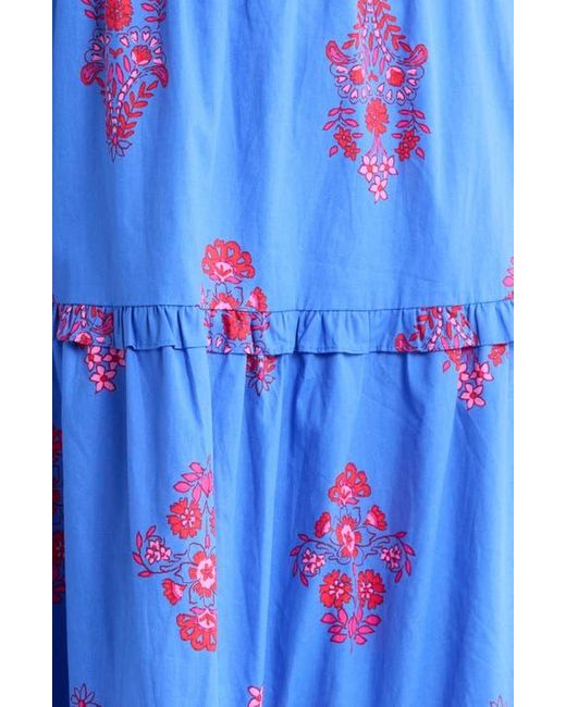 Sugarlips Blue Shayna Floral Palmer Tiered Cotton Poplin Maxi Dress