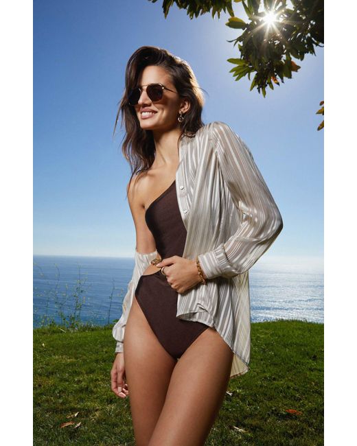 L'Agence Brown Ava Cutout Chain One-shoulder Underwire One-piece Swimsuit