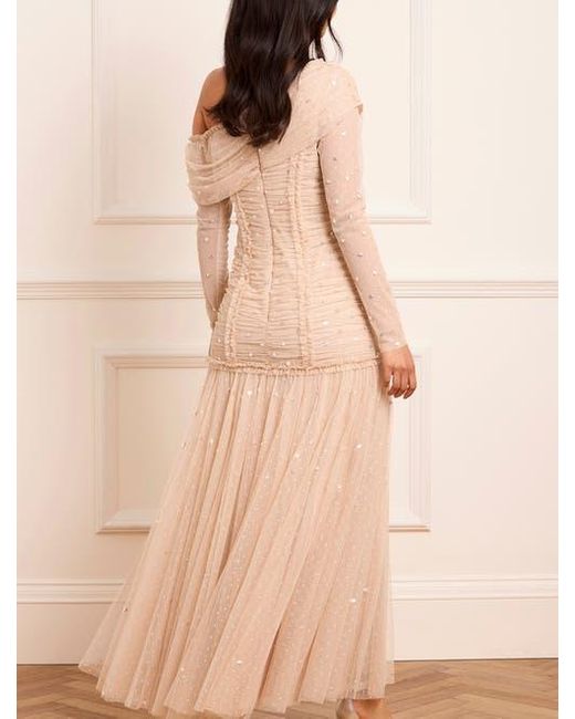 Needle & Thread Natural Gigi Dot One-Shoulder Rouched Gown