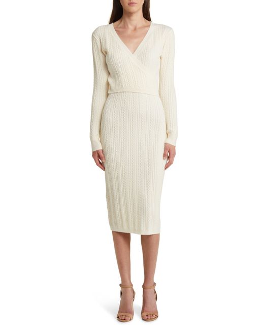 Charles Henry Natural Cable Stitch Long Sleeve Sweater Dress