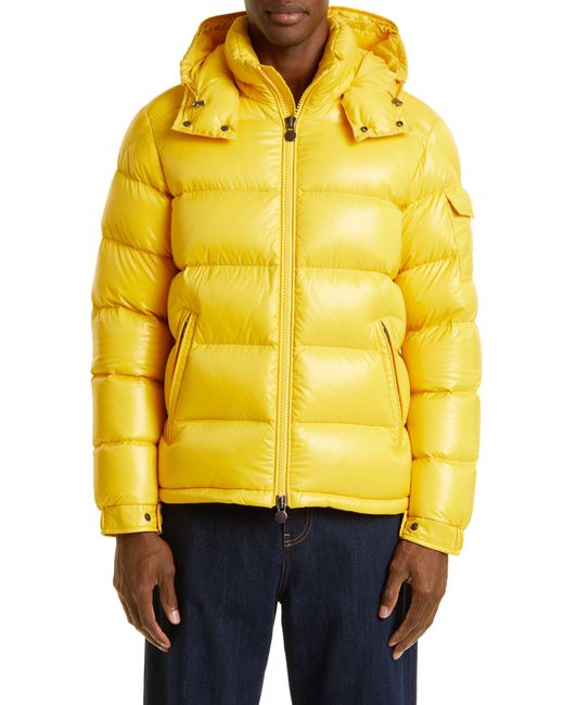 Moncler Maya Lacquered Down Jacket in Yellow for Men | Lyst