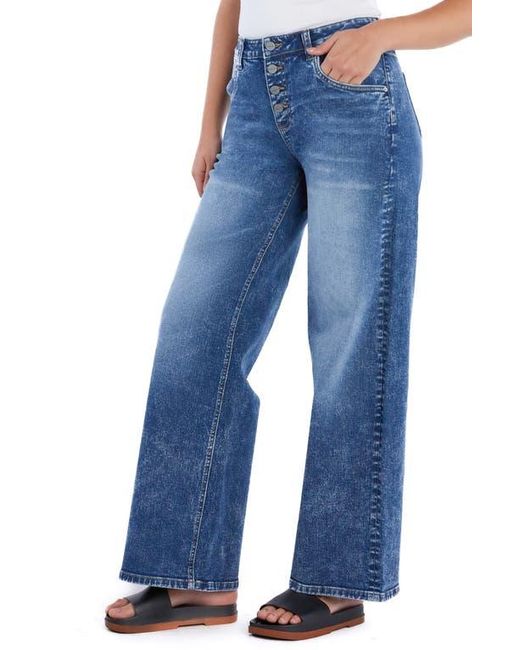 HINT OF BLU Blue Zoe Exposed Button Wide Leg Jeans