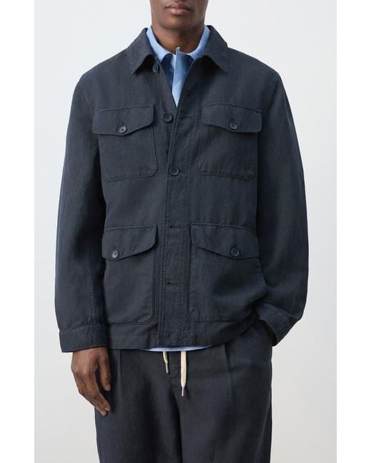 Mango Blue Button Front Chore Jacket for men
