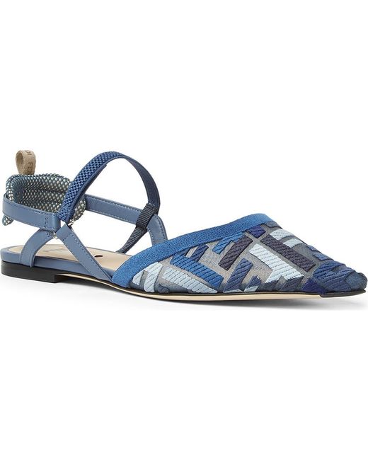 Fendi Blue Colibrì Lite Pointed Toe Slingback Flat