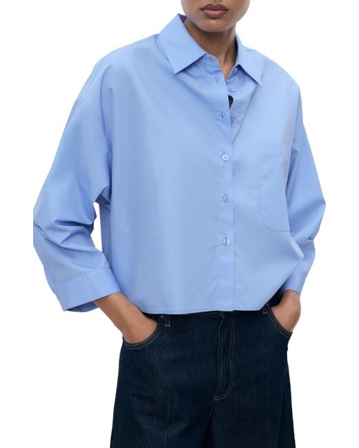 Mango Blue Oversize Button-Up Shirt