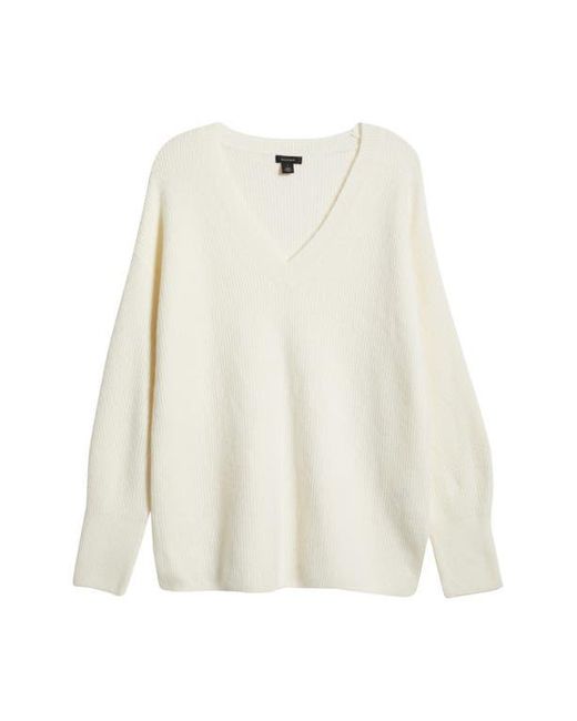 Halogen Relaxed V Neck Tunic Sweater in White Lyst
