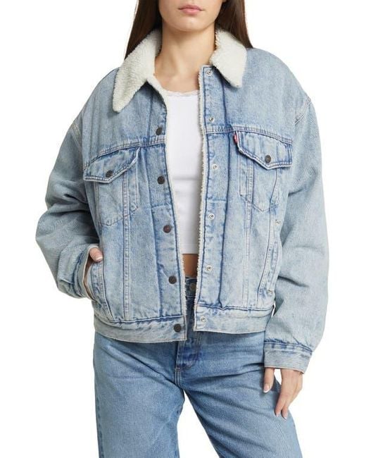 Levi's '90S High Pile Fleece Lined Denim Trucker Jacket in Blue | Lyst