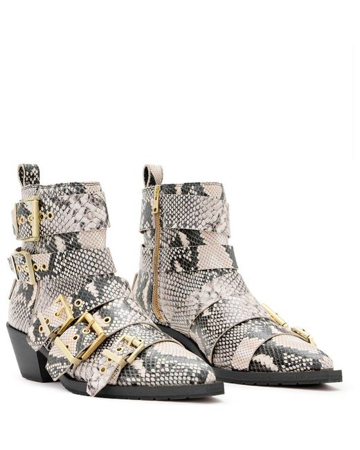 AllSaints Gray Jane Buckle Pointed Toe Boot