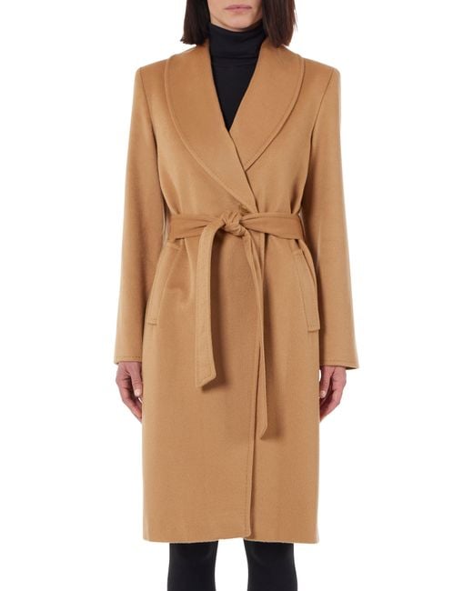 Sofiacashmere Brown Pickstitch Cashmere Wrap Coat