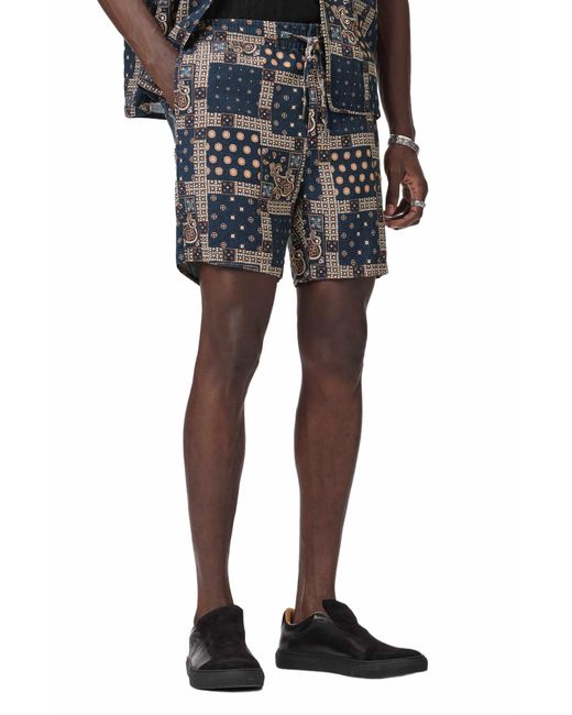 John Varvatos Black Daryl Patchwork Linen Drawstring Shorts for men