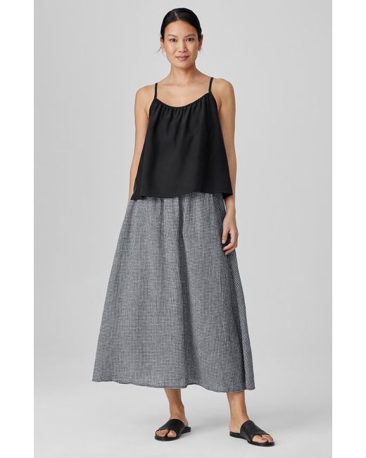 Eileen Fisher Gray Gathered Organic Linen Maxi Skirt