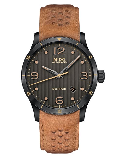 MIDO Black Multifort Automatic Leather Strap Watch, 42Mm