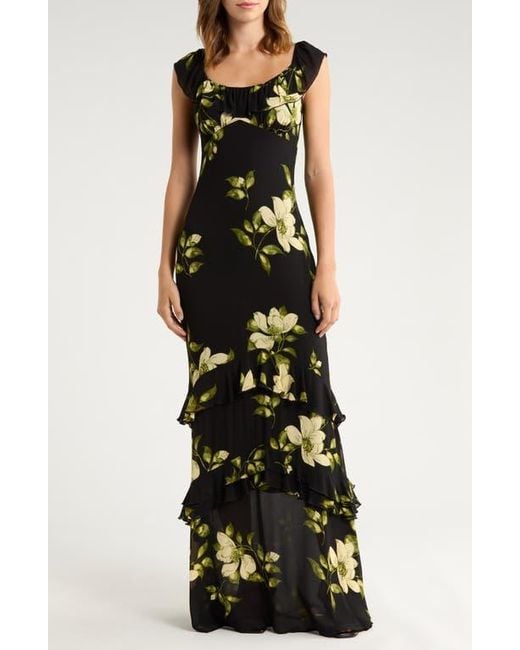 Reformation Black Tripoli Ruffle Tiered Maxi Dress