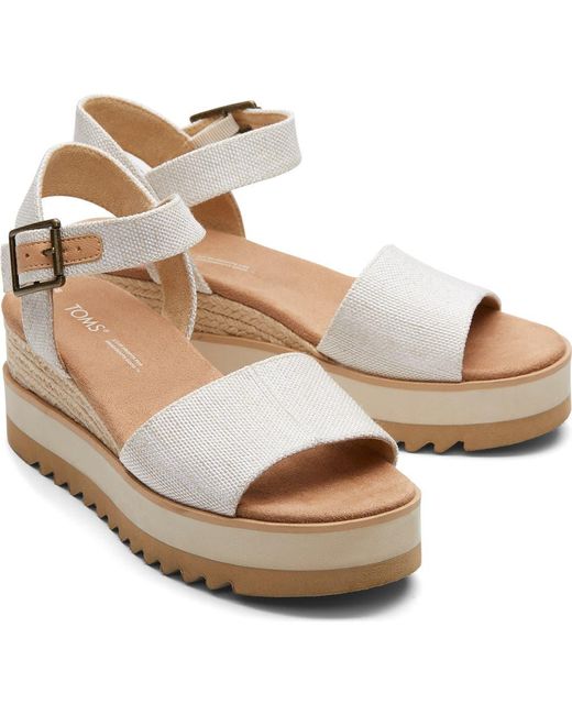 TOMS Metallic Diana Canvas Platforms Wedge Sandals