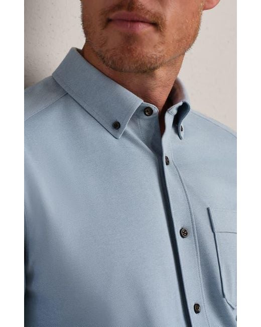 Rhone Blue Effortless Oxford Performance Button-Down Shirt for men