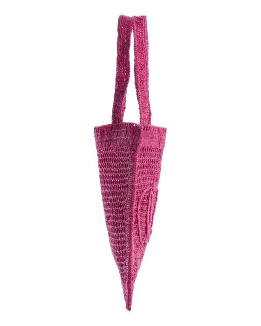 Chloé Pink Summer Banana Crochet Raffia Tote Bag