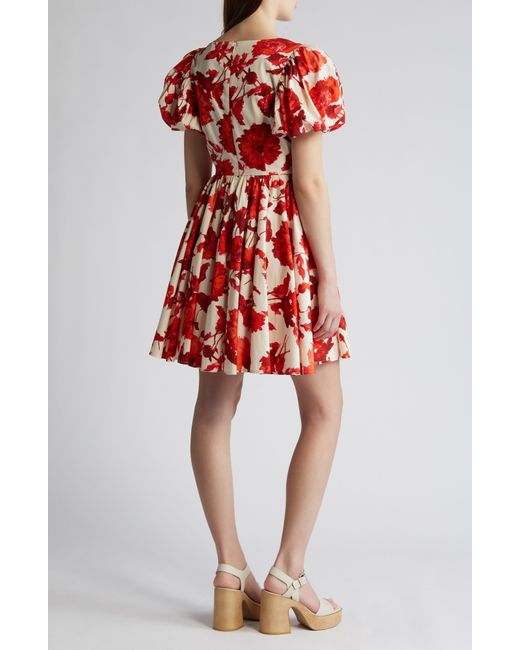 Chelsea28 Red Floral Puff Sleeve Cotton Dress
