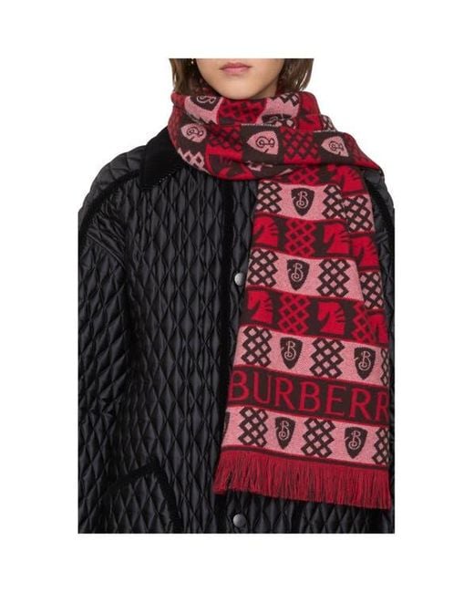 Burberry Red Chess Fair Isle Wool Scarf