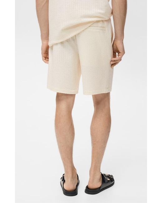 Mango Natural Drawstring Seersucker Shorts for men