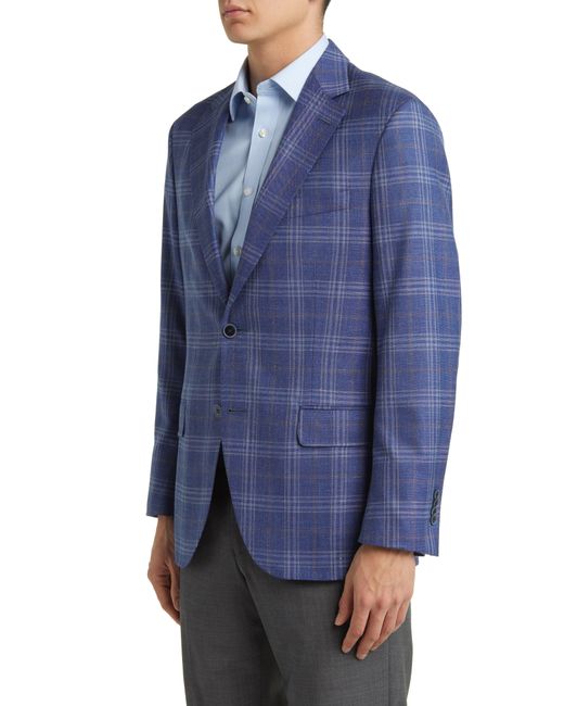 Peter Millar Blue Tailored Fit Plaid Wool Blend Sport Coat for men