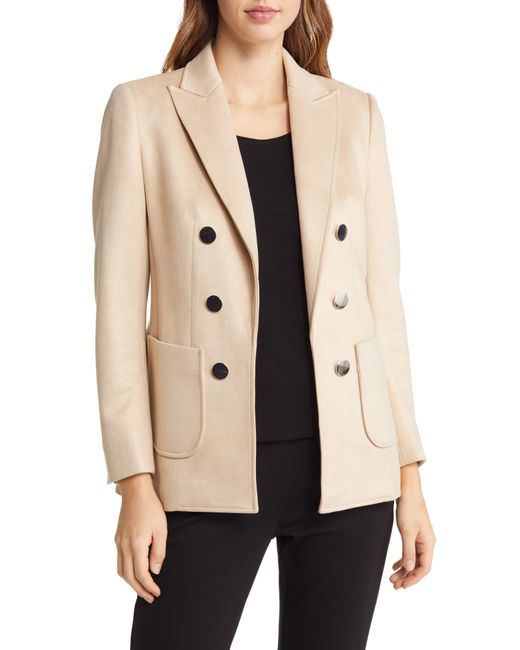 Anne Klein Double Breasted Blazer in Natural Lyst