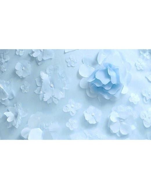 Dress the Population Blue Brittany 3D Floral Appliqué Chiffon Cocktail Minidress