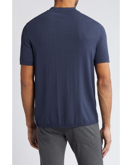 Robert Barakett Blue Momentum Baseball Collar Short Sleeve Knit Button-up Shirt for men
