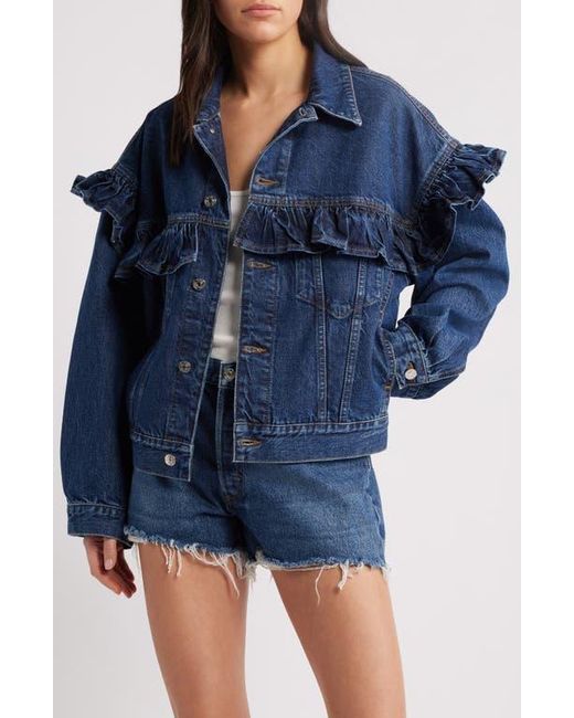 FRAME Blue The Ruffle Denim Jacket