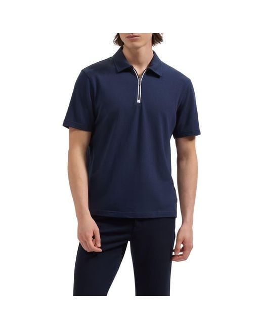 Bugatchi Blue Quarter Zip Polo for men