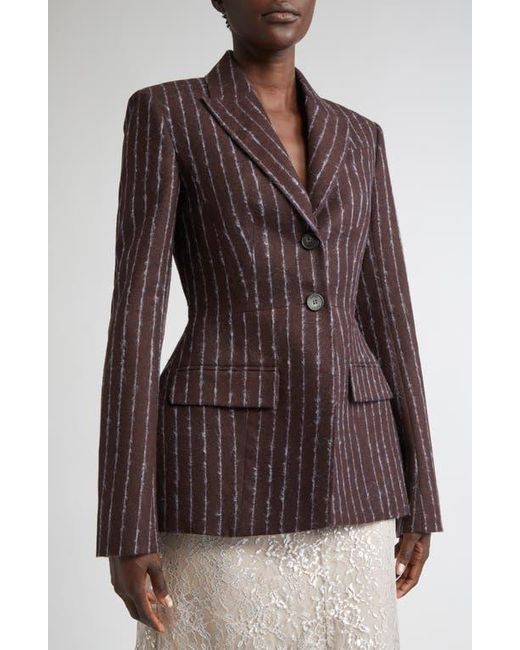 Erdem Brown Pinstripe Fitted Single Breasted Wool & Mohair Blend Blazer